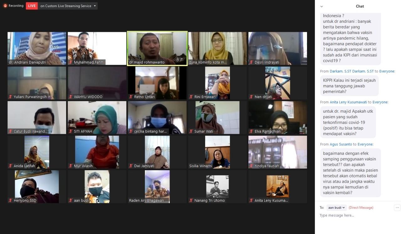 DISKOMINSTA KOTA MAGELANG SOSIALISASIKAN PERAN VAKSIN DALAM WEBINAR KPCPEN