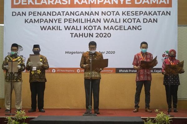 SELURUH PASLON PILKADA KOTA MAGELANG TAHUN 2020 DEKLARASIKAN KAMPANYE DAMAI