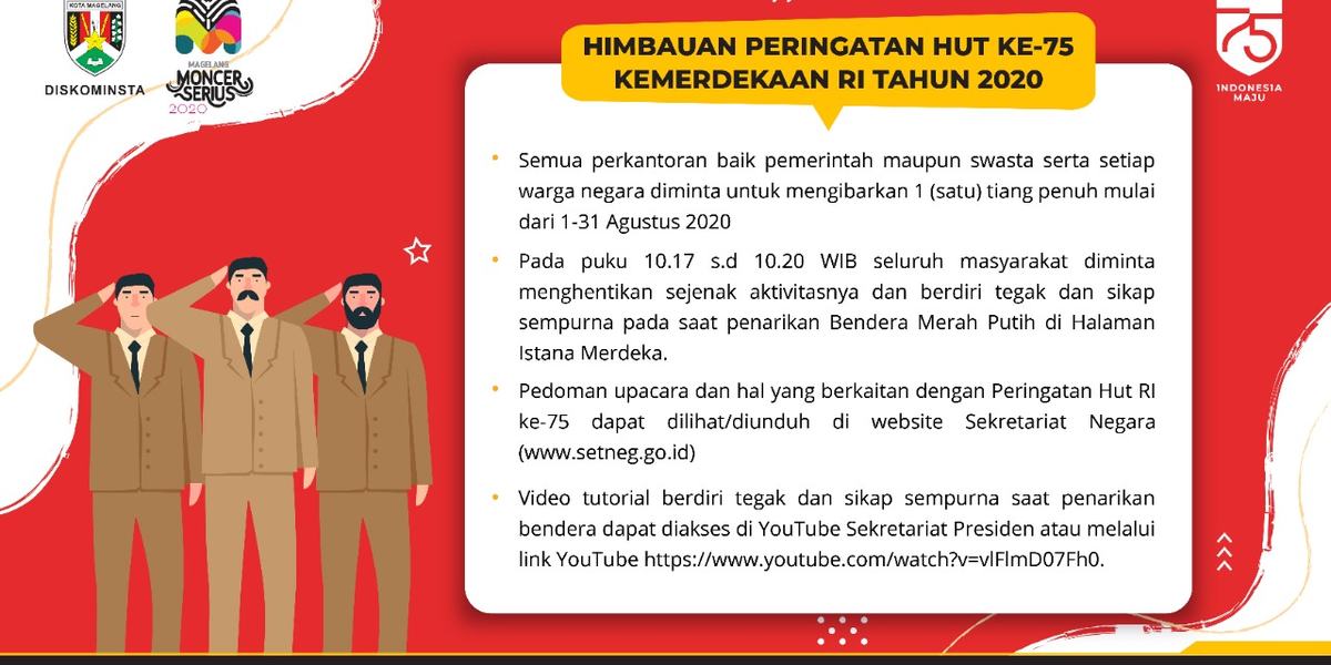 PERINGATI DETIK PROKLAMASI, MASYARAKAT DIHIMBAU HENTIKAN AKTIVITAS SEJENAK PADA 17 AGUSTUS 2020 SELAMA TIGA MENIT